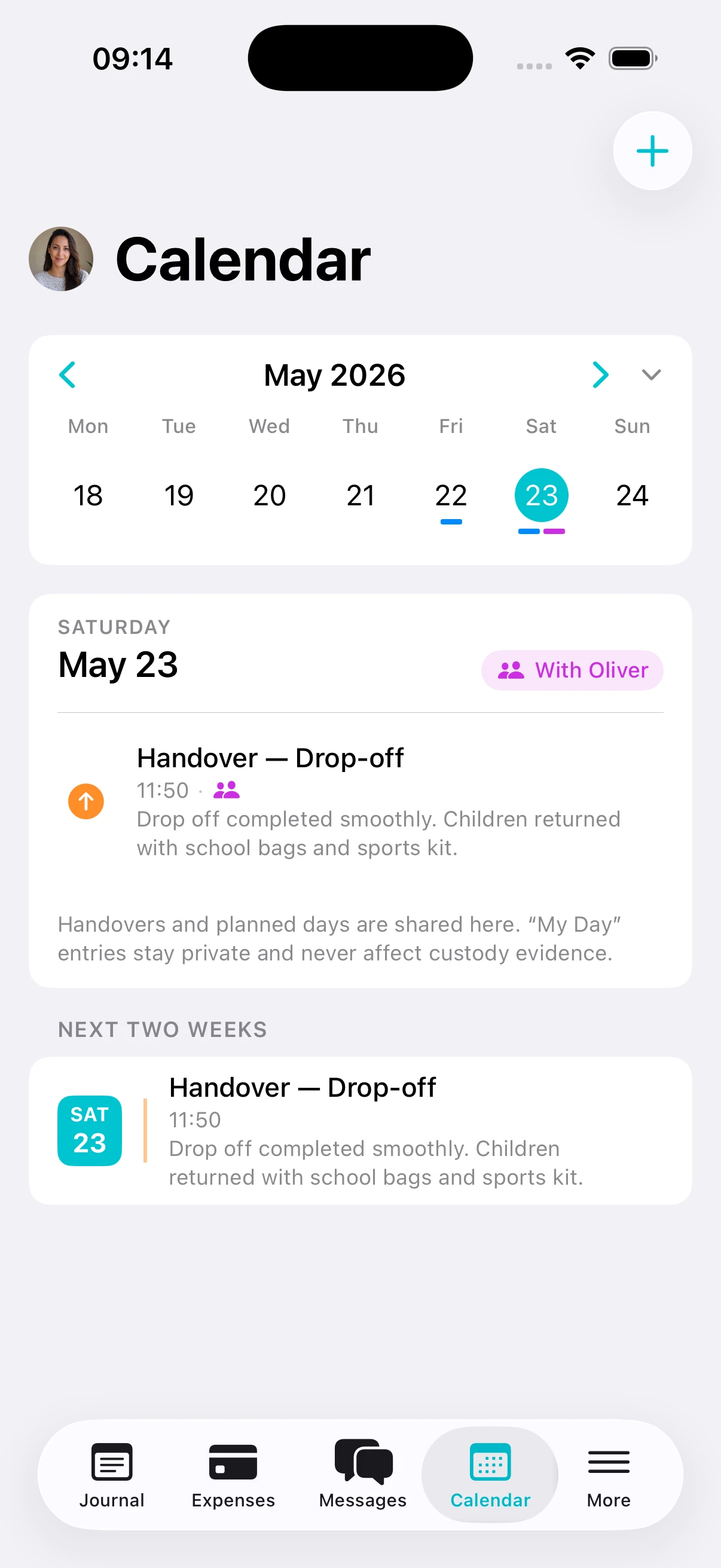 Parentlog calendar screen